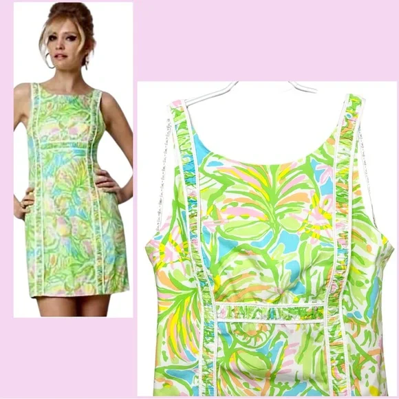 Lilly Pulitzer Fryer Shift Dress Size 4 Elephant Ears Multi Green Yellow Pink - Picture 1 of 15